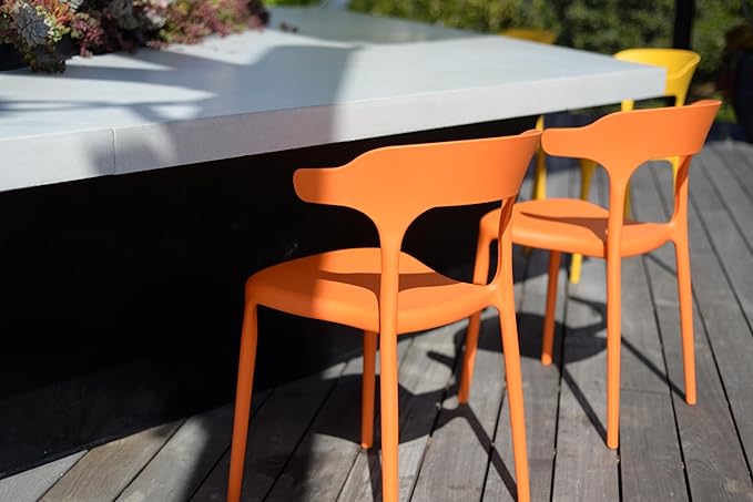Modern Stackable Dining Chair Set, No Assembly, Plastic Chair, Patio Chair, Suitable for Indoor and Outdoor Cafes and Restaurants, Set of 4 (Orange)