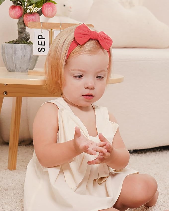 jollybows 12pcs Baby Nylon Headbands With Bow Elastic Hairband For Girls Newborn Infant Toddlers Kids Hair Accessories- Soft Light Color Set