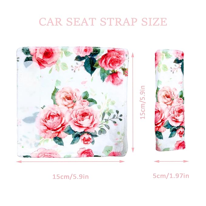 Carseat Strap Covers for Babies, Ultra Soft Double-Sided Use Shoulder Covers, 2 Pack Infant Seat Belt Covers for Car Seats/Strollers/High Chairs, for Baby Toddler Infant Boy Girl, Rose