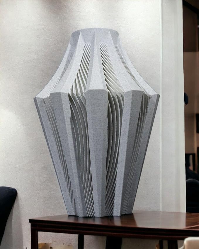 Aether Gray Vase – Modern Architectural Design | Eco-Friendly Home Decor (Primary color:Gold;)