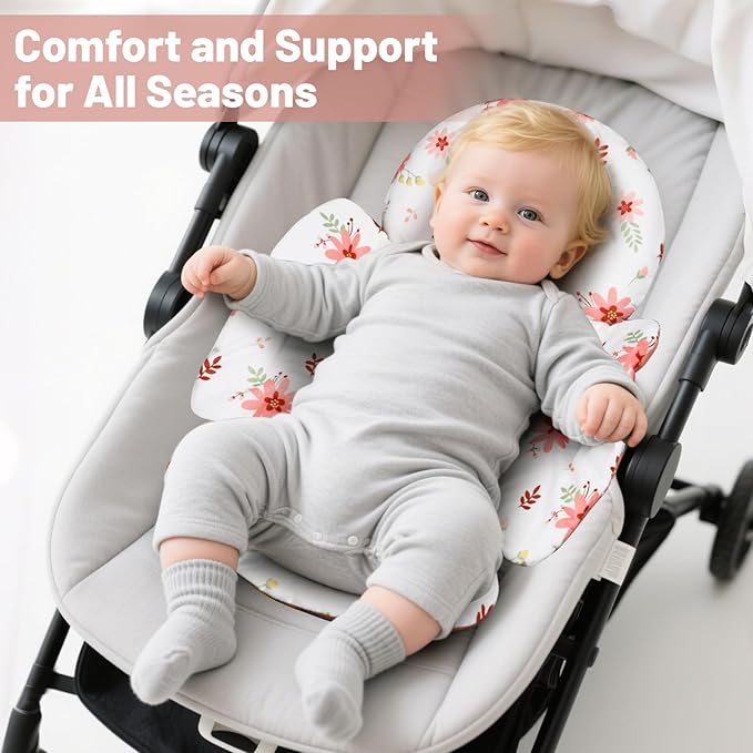 KAKIBLIN Infant Car Seat Insert, Baby Car Seat Cushion, Car Seat Head Support for Infant,Breathable Reversible Carseat Insert Support for Newborn Stroller, Baby Swing, Bassinets, Pushchair (Pink)