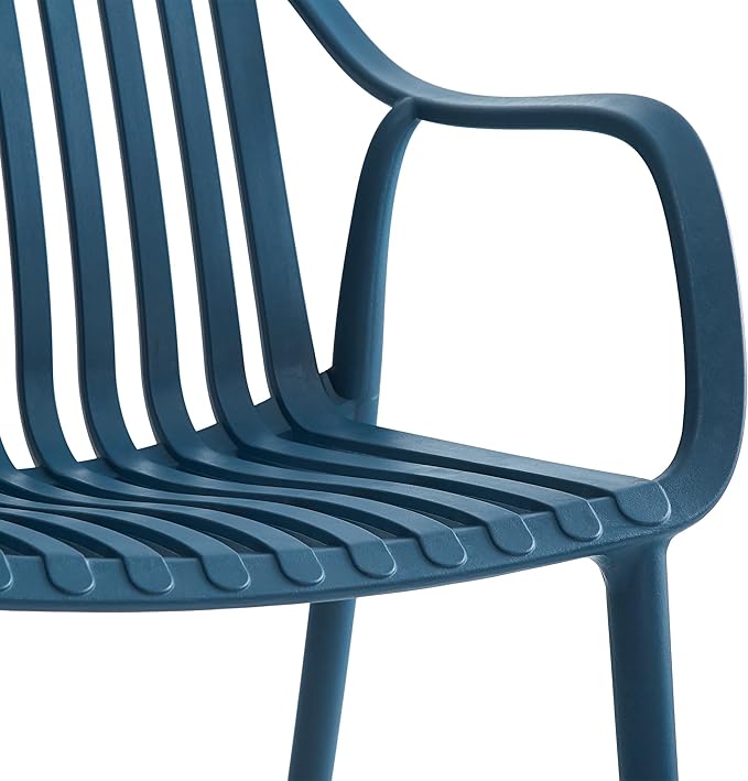 Modern Stackable Outdoor & Indoor Plastic Dining Chairs Set, Armchairs Set, Weather-Resistant, Ideal for Patios, Cafes, and Home Use, Set of 4 (Blue)