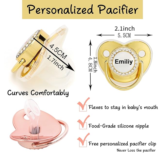 Personalized Name Natural Rubber Pacifiers, Customized Pacifiers with Name, Ages 3-18 Months，Pack of 3