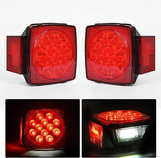 Nilight 2PCS Square LED Trailer Light Low Profile Submersible IP68 Stop Turn Tail Side Marker License Lamp for 12V Utility Boat Camper RV Trucks Marine Snowmobile