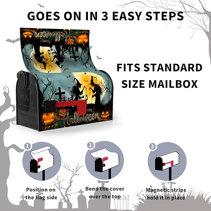 Halloween Witch Moon Mailbox Covers Magnetic 21 x 18 Inch Halloween Pumpkin Lanterns Seasonal Pattern Home Houses Mailbox Wraps Letter Box Cover Decorations Standard Size for Outdoor