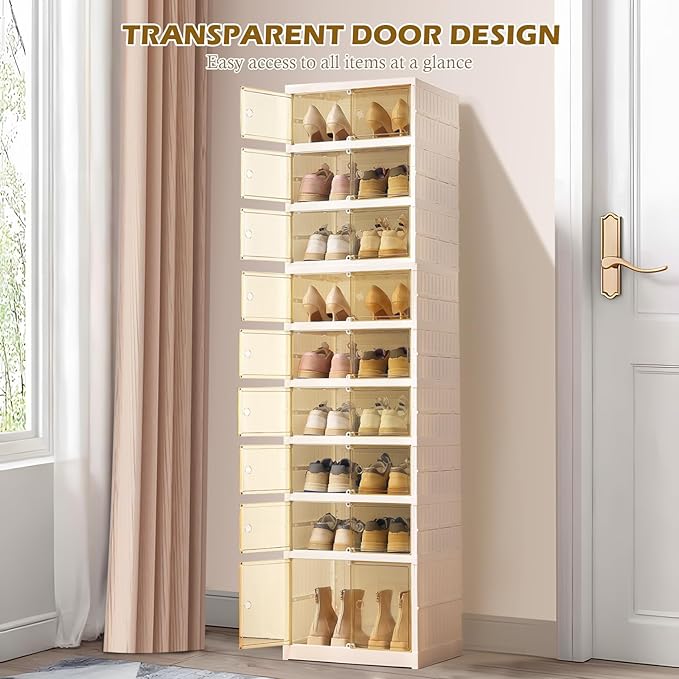 ELPHECO 9 Tier 18 Pairs Shoe Rack Organizer Foldable Sneaker Cabinet Bins, Stackable Shoe Storage Shelf, Collapsible Shoe Cabinet with Double Doors for Entryway