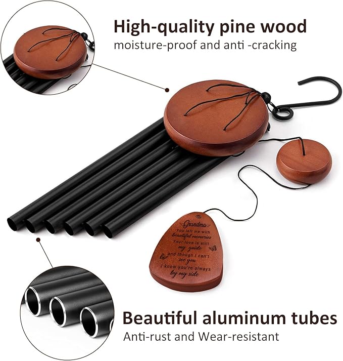 Memorial Gifts for Loss of Grandma,Memorial Wind Chimes 25'', Sympathy Gifts for Loss of Grandmother, Home Decor Outdoor Garden, Soothing Melodic Tones with Mute Option
