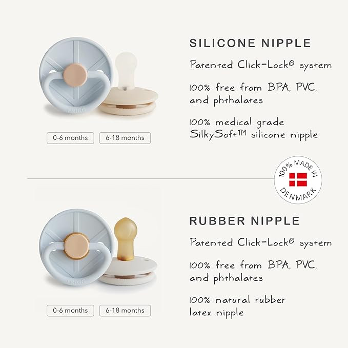 FRIGG Little Viking SilkySoft Silicone Baby Pacifier 2-Pack | Made in Denmark | BPA-Free (Cocoa/Cream, 6-18 Months)