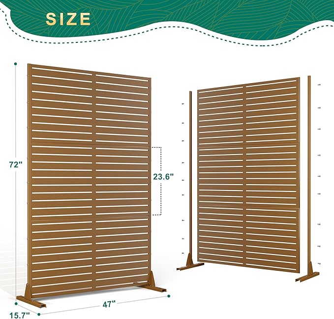 72" H×47" W Metal Privacy Screen Outdoor Privacy Screen Freestanding, Freestanding Decorative Privacy Screen for Balcony Yard&Garden(Consists of 3 Panels)