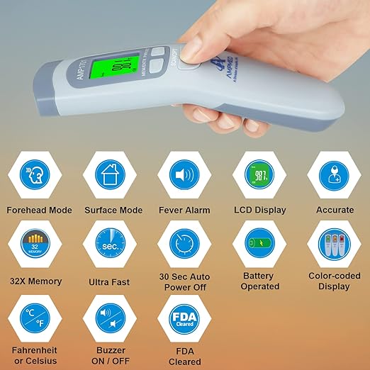 Amplim Bundle - Amplim Non-Contact Touchless Infrared Digital Forehead Thermometer for Adults and Baby Hospital Medical Grade No Touch (Pack of 3)