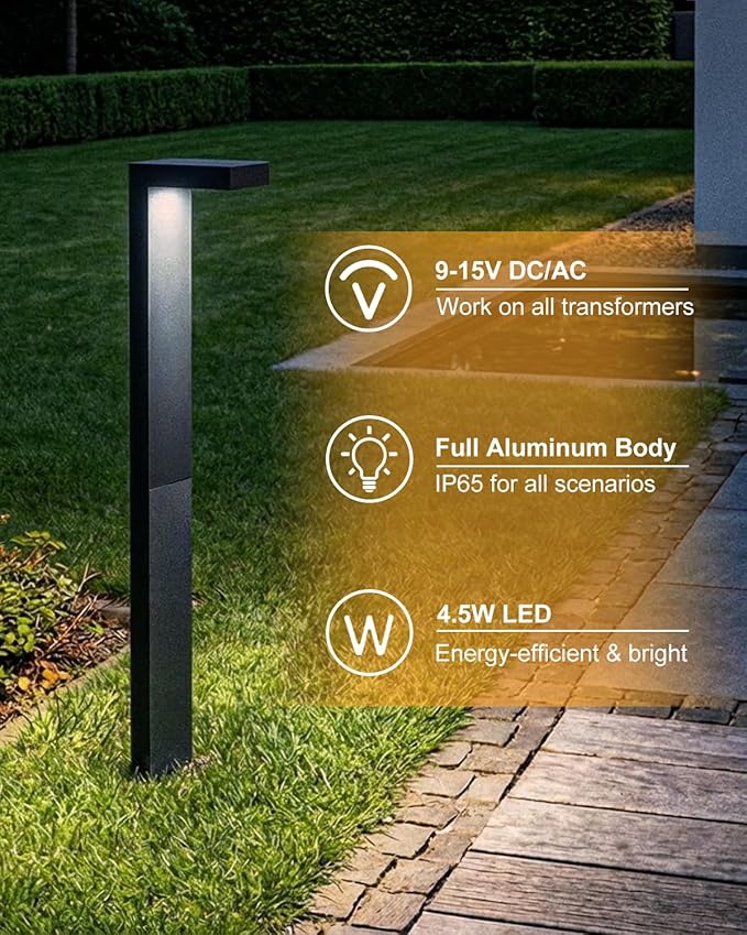 Low Voltage Landscape Lights, 2 Pack Outdoor LED Pathway Light, Wired Path Lighting for Walkway, Garden, IP65 Waterproof, 150LM, 4000K, Modern Cast-Aluminum, Black