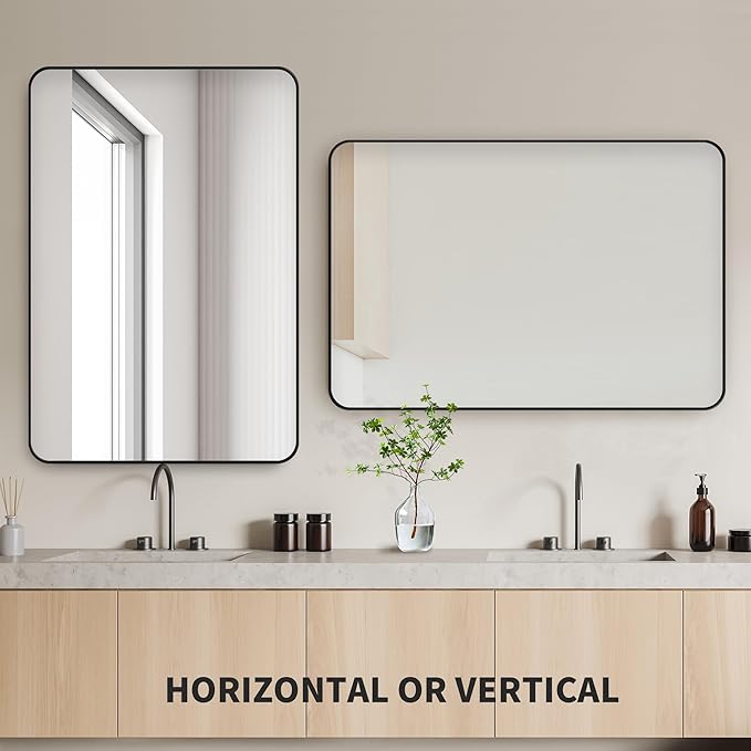 Black Bathroom Mirror,Rectangle 24 x 36 Inch Vanity Wall Mirror,Modern Mirror for Wall,Rectangular Mirror for Bedroom Living Room Entryway