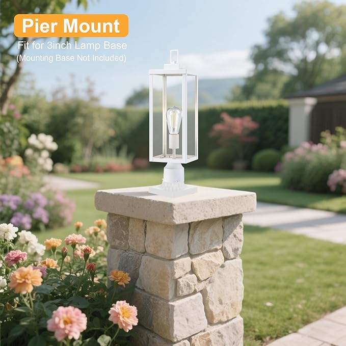 GRUENLICH Outdoor Lamp Post Light Fixtures, Exterior Pole Lantern with Tempered Glass, 20.5 Inch Fence Post Lighting for Garden Yard Pathway, White, 1 Pack