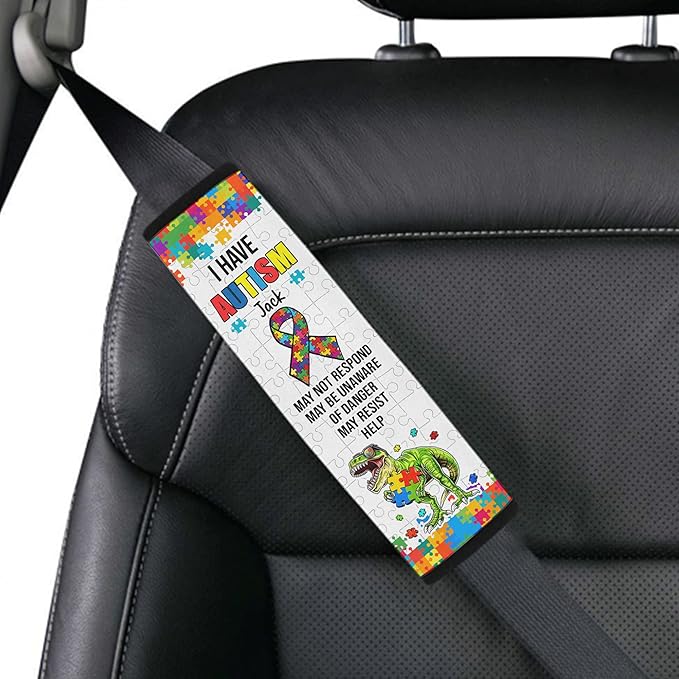 I Have Autism Personalized Name Autism Awareness Seat Belt Covers Special Need Autistic Car Seat Belt Covers for Boys Medical Alert 21