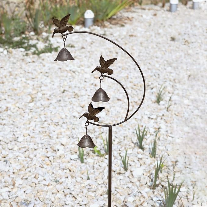 Gardens Metal Hummingbirds with Bells for Outside Garden Art,Decorative Garden Stakes