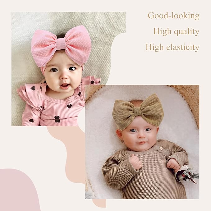 YanJie Baby Headbands - Handmade Elastic Nylon Hairbands with Hair Bows for Newborns, Girls, Toddlers, and Kids in Black, Red, Pink