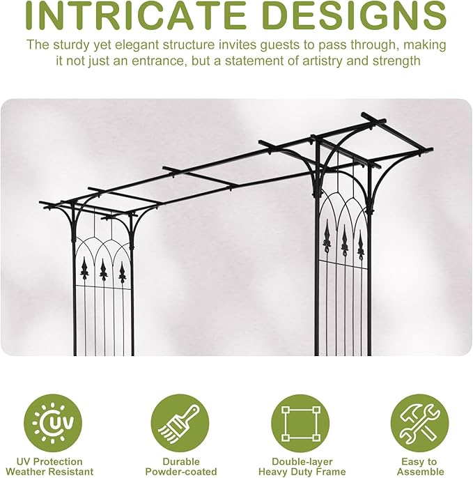 Outvita 7Ft Garden Arch Arbor, Steel Frame Stand Trellis, Arbour Archway for Wedding Ceremony Decoration Plant Climbing Rose Vines Lawn Courtyard Patio Pathway Black