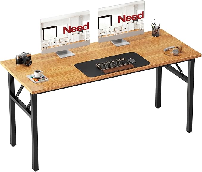 Need Office Computer Desk - 54.3L Sturdy and Heavy Duty Folding Laptop Table,Writing Table/Home Office Desk/Sewing Table,No Assembly Required (Teak&Black) AC5BB138