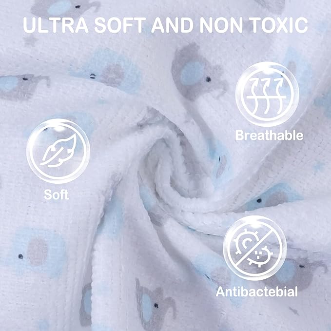 softan Baby Washcloths, 24Pack Baby Wash Cloths Extra Soft & Ultra Absorbent, Baby Towels and Washcloths Face Towels for Unisex Boys Girls Body, Washclothes Gentle on Sensitive Skin, 9x9 Blu Elephant