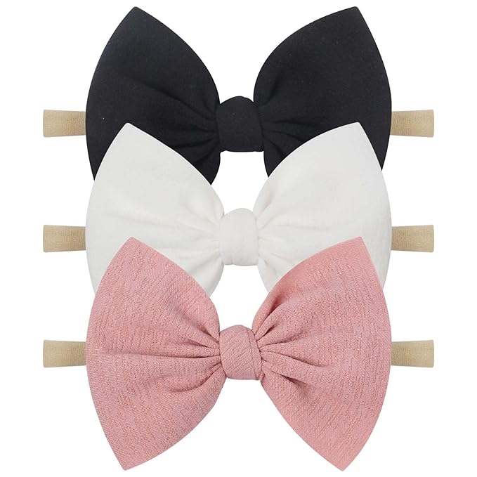 YanJie Baby Girls Nylon Headbands Newborn Bows Handmade Hair Bows Hairbands Hair Accessories for Newborn Infant Toddlers Kids (black white pink)