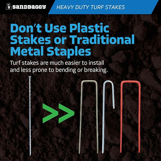Sandbaggy 18" Heavy Duty Galvanized Artificial Turf Stakes - Spiral Landscape Nails - Ground Spikes/Pins, Synthetic Grass, Lawn, Edging, Weed Barrier Fabric (18 inch - Ultra Heavy Duty, 50, Count)