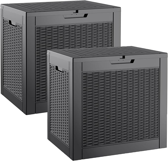 Outdoor Storage Box, Resin Deck Boxes Indoor and outdoor, Waterproof Storage Box Lockable Lid (Black, 35 Gallon-2 Pack)