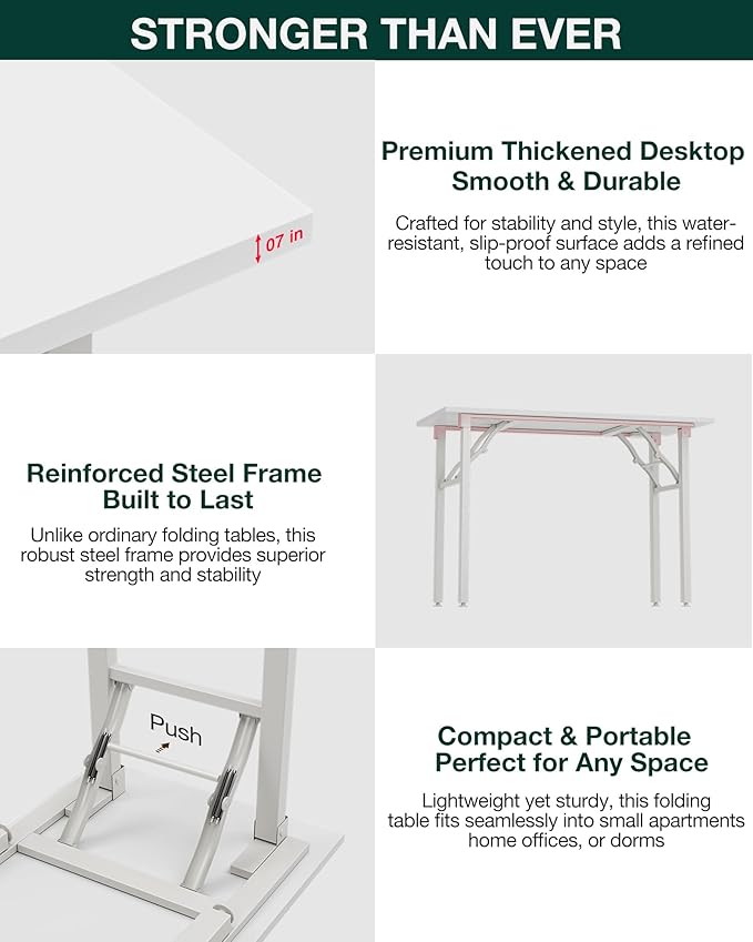 Frylr Small Folding Computer Desk – Portable 43.3 Inch Foldable Laptop Table, Collapsible and Compact for Easy Storage and Fast Setup, Lightweight for Small Spaces, Craft and Study Use, White