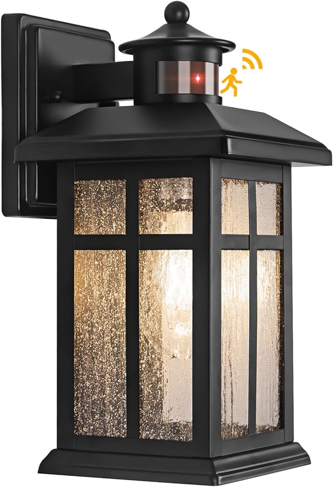 Outdoor Wall Light Motion Sensor - Updated Dusk to Dawn Outdoor Lighting, Exterior Light Fixture, Black Porch Lights & Outdoor Light for House Garage Entryway