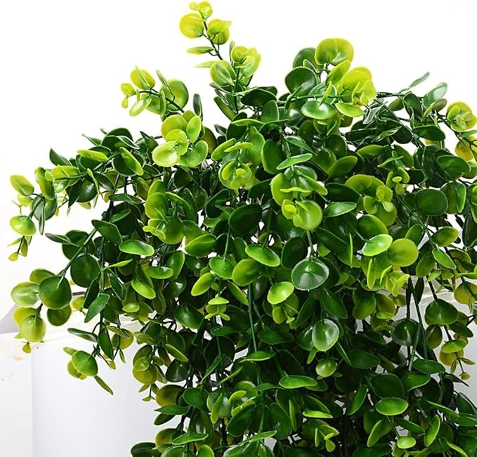 6pcs Artificial Hanging Plants Fake Hanging Plant Faux Eucalyptus Leaf Greenery Vine Outdoor UV Resistant Plastic Plants (6, Green)