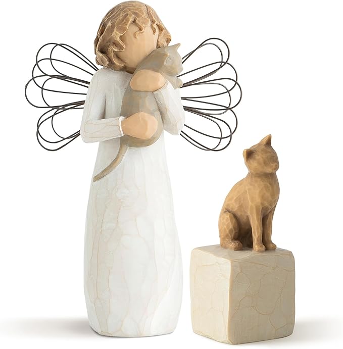 Willow Tree with Affection Angel Figure Plus Love My Cat (Light) Figure, Sculpted Hand-Painted 2 Piece Set