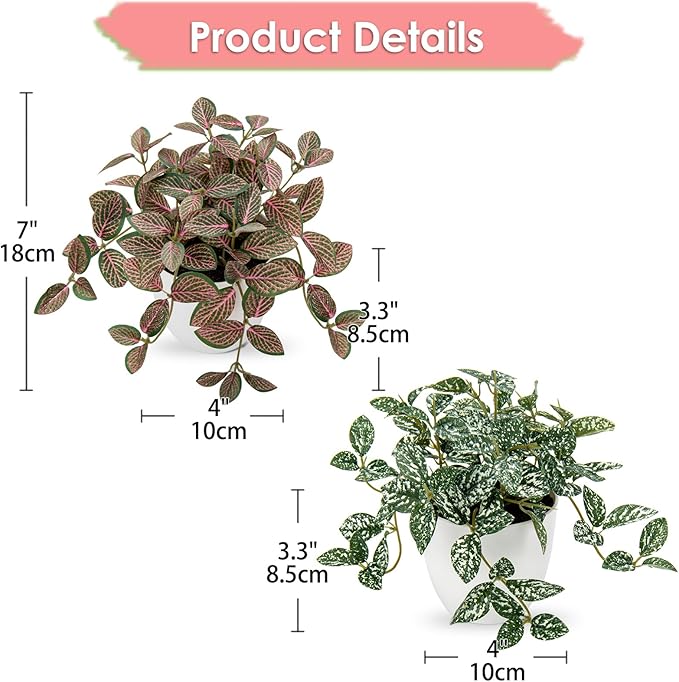 Hollyone Fake Plants 2 Packs Artificial Plants Indoor Faux Plants with White Plastic Pot Small Fake Potted Plant for Home Aesthetic Living Room Bathroom Desk Shelf Office Decor