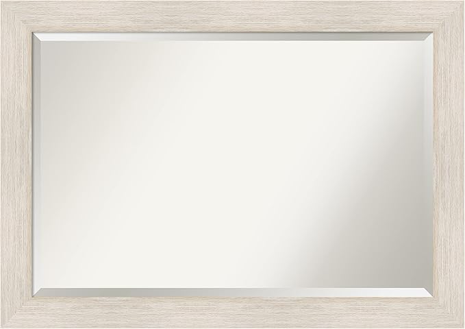 Amanti Art White Bathroom Mirror for Over Sink, 29x41 Hardwood White Wash Rectangle Vanity Mirror, Large Rustic Farmhouse Wood Frame, Hangs Horizonally and Vertically, Bathroom Wall Decor, Beveled