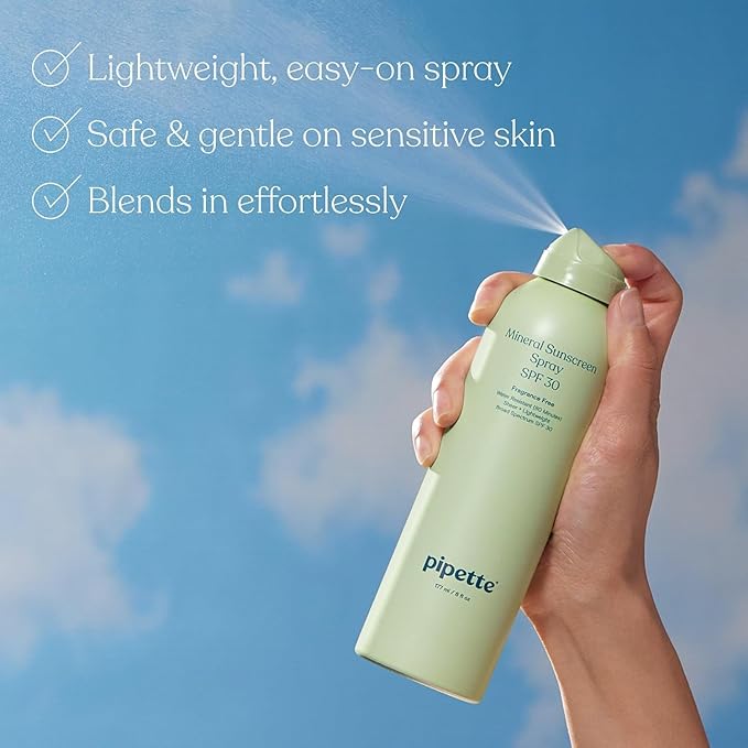 Pipette Baby Mineral Sunscreen Spray SPF 30, Broad Spectrum with Non-Nano Zinc Oxide, Water Resistant UVB/UVA Non-Toxic Sun Protection for Kids & Sensitive Skin, 6 oz (2 pack)