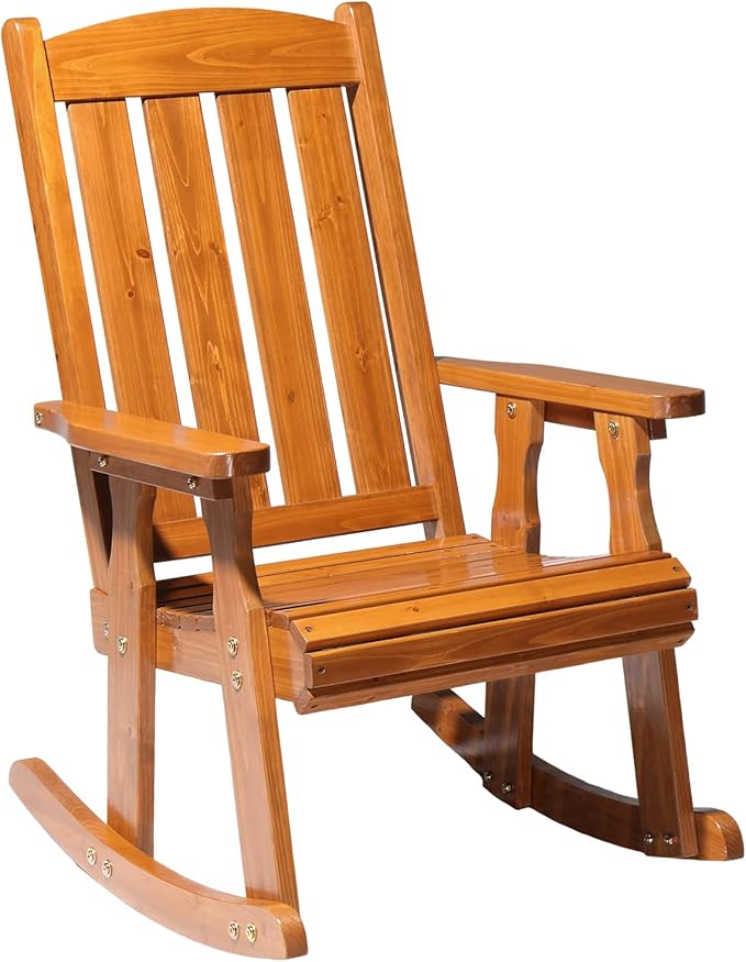 VINGLI Heavy Duty 600 LBS Outdoor Wooden Rocking Chair with Higher Backrest,Patio Rocking Chair with Ergonomic Design, Weatherproof Outdoor Rockers Suit for Patio, Garden, Balcony, Yard