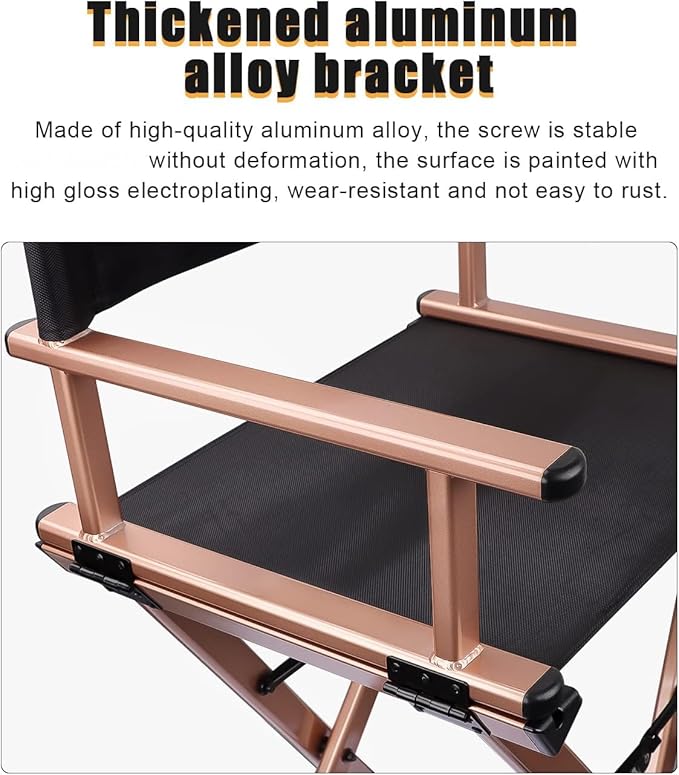 Lorvain Folable Makeup Artist Stool Chair, Protable Tall Folding Directors Chair, Aluminum Makeup Chair with Head Rest for Studio Salon Vanity, Bar Height - Gold Chair