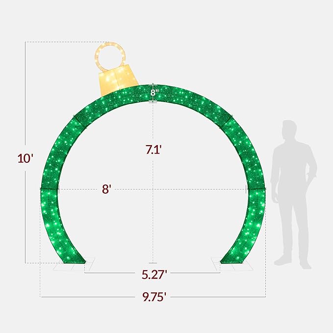 Best Choice Products Large Outdoor Christmas Lighted Archway Decoration, 9.5ft XL with Gold Ornament Cap, 330 LED Lights, Holiday Yard Décor - Green