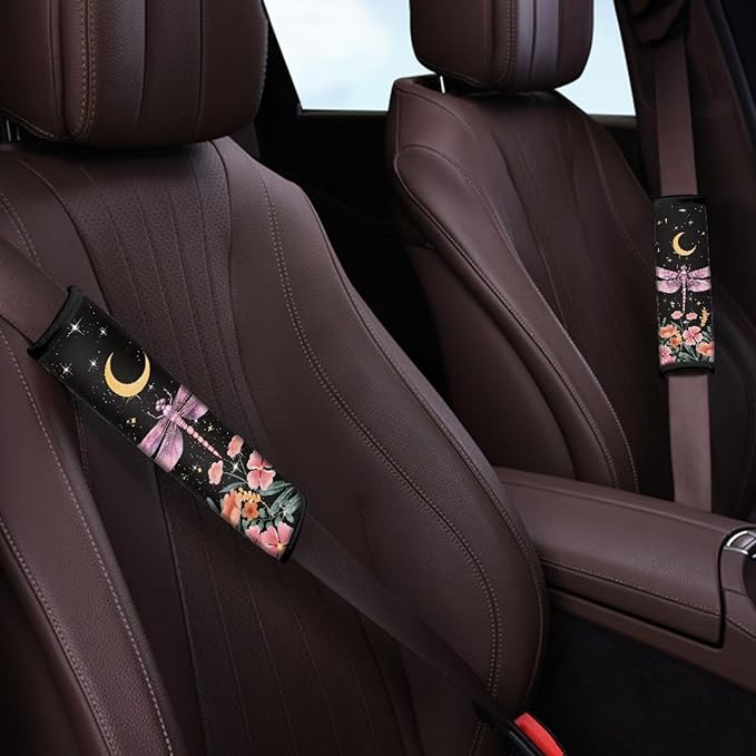 Moon Butterfly Shoulder Pads for Car Seat Straps Car Seat Belt Covers Pack of 4 Auto Seat Shoulder Protector Belt Cover Pad for Women Kids Seatbelt Cushion Car Interior Accessories
