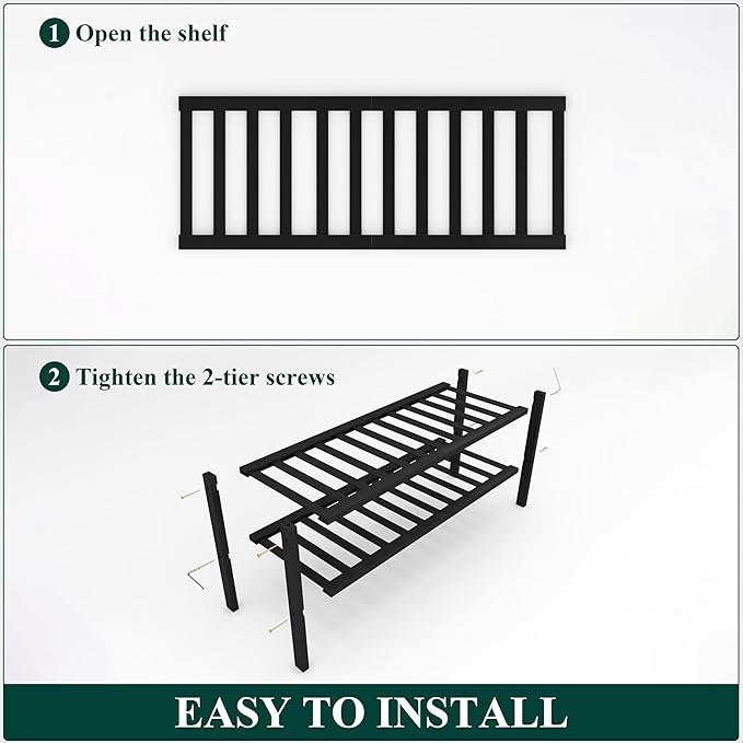 Smiry Shoe Rack, 2 Tier Bamboo Shoe Organizer, Stackable Free Standing Wooden Shoe Storage Shelf for Closet, Entryway, Front Door Entrance, Black