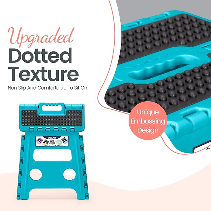 Delxo Folding Step Stool 13 Inch Non-Slip Foldable Stools for Kids & Adults Up to 300 LBS Kitchen Collapsible Fold Up Stepping Stool with Dotted 1 Pack Blue