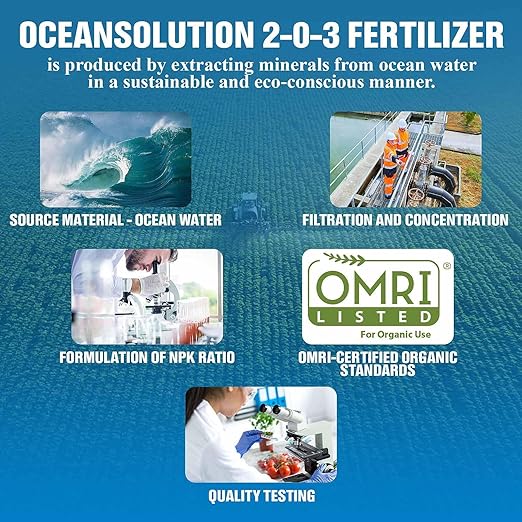 OceanSolution 2-0-3 All Natural Liquid Fertilizer – 1 Gallon Concentrated Mineral Fertilizer & Plant Food for Microgreens, Hydroponics, Gardens & Lawns–OMRI Listed, No Odor(1oz per Gallon of Water)