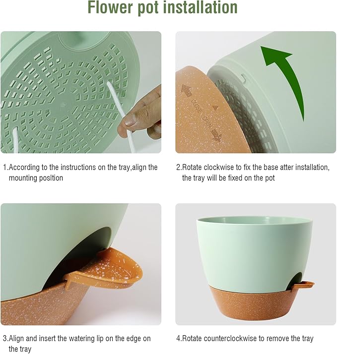 12 inch Large Self Watering Pots, Flower Plant Pots with Drainage Holes for Indoor Outdoor Garden Plants, Plastic Planters with Removable Deep Reservoir, Green with Brown