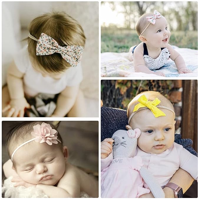 BQUBO Baby Girl Bows and Headbands Soft Nylon Hairbands Elastics Handmade Girls Flower Hair Accessories for Newborn Infant Toddlers Kids 10 Pack
