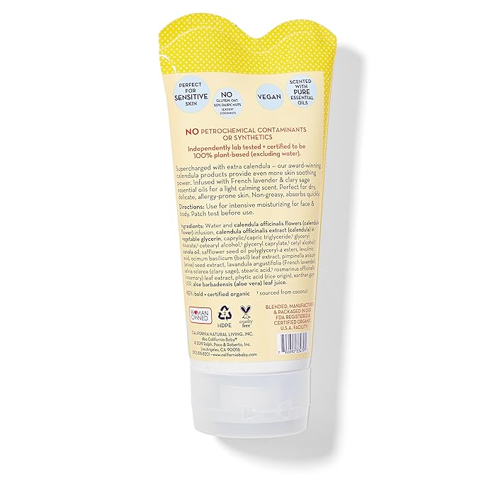 California Baby Calendula Cream | 100% Plant-Based Moisturizer | Lavender Baby Lotion | Face Moisturizer For Dry Skin | Hypoallergenic | 6 oz / 170g