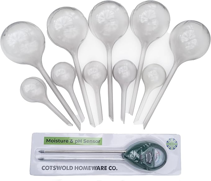 10 Pcs Clear Plant Watering Globes, Plastic Self Watering Planter Insert, Plant Watering Devices, Self Watering Planter Insert Free Soil Moisture and PH Meter Cotswold Homeware