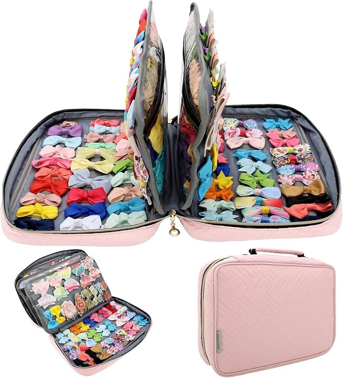 Micom Hair Accessories Storage Bag For Baby Girls, Hair Bow Organizer, Multifunctional Hair Accessories Storage Carrying Case for Display Hair Clips, Headbands, Scrunchies, Travelling Storage Bag