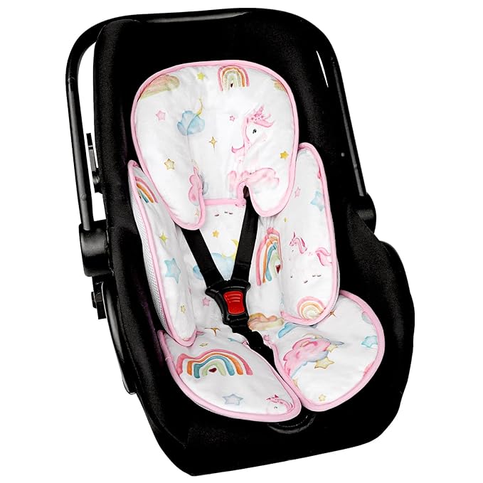 Pea Pod Summer Infant Car Seat Insert, 2 in 1 Baby Car Seat Head Body Support for Newborn Upgrade Mesh Baby Car Seat Insert Stroller Cushion for Boys Girls, Extra Soft and Breathable, Unicorn