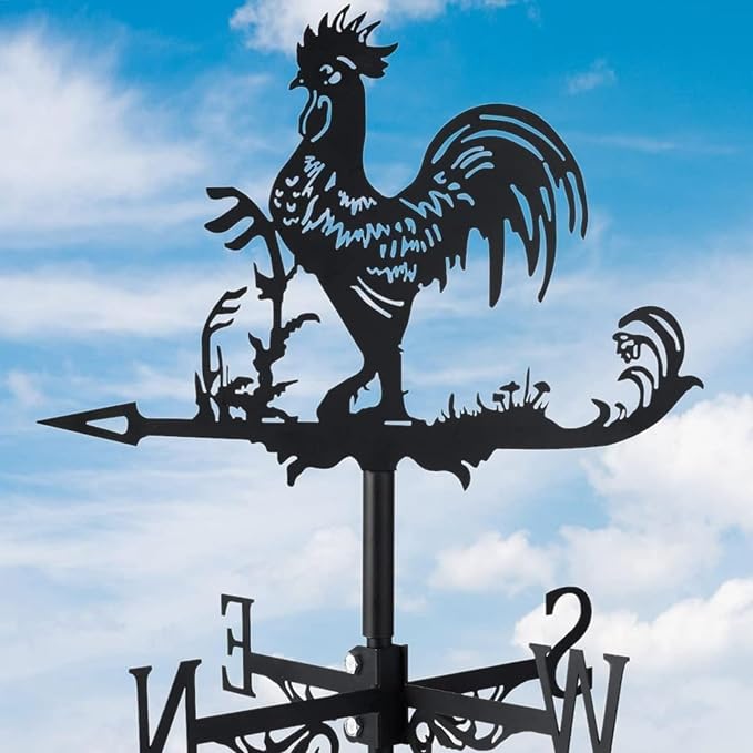 Metal Rooster Shape Weathervane, Roof Mount Weather Chicken Wind Vane Direction Indicator,Outdoor Scene Garden Chicken Weather Vane Ornament for for Shed Farmhouse Patio Decor(Gathering)