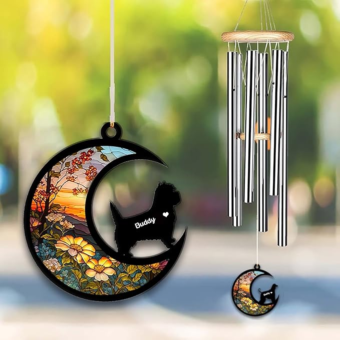 Cairn Terrier Sun Catcher Wind Chime, Custom Sunflower Suncatcher Dog Memorial Wind Chime, Dog Loss Gift, Dog Sympathy Gift, Pet Loss Suncatcher, Outdoor Garden Decor