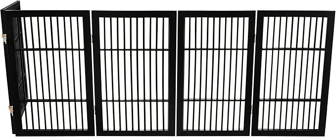 Pet Dog Gate Strong and Durable Freestanding Folding Acacia Hardwood Portable Wooden Fence Indoors or Outdoors by Urnporium (Black Pet Gate, 5 Panel 30" Tall)