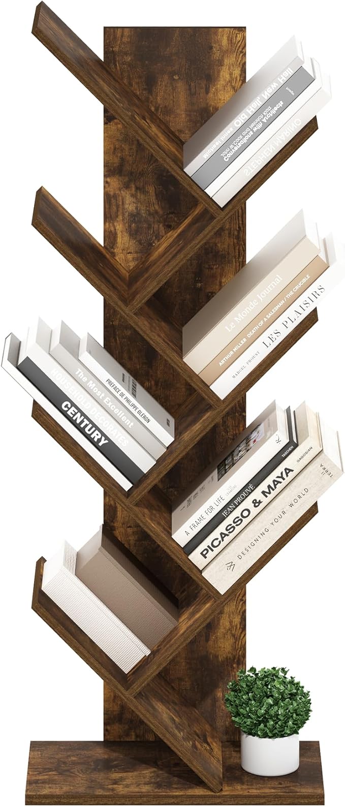 Furinno Tree Bookshelf 7-Tier Floor Standing Tree Bookcase, Amber Pine